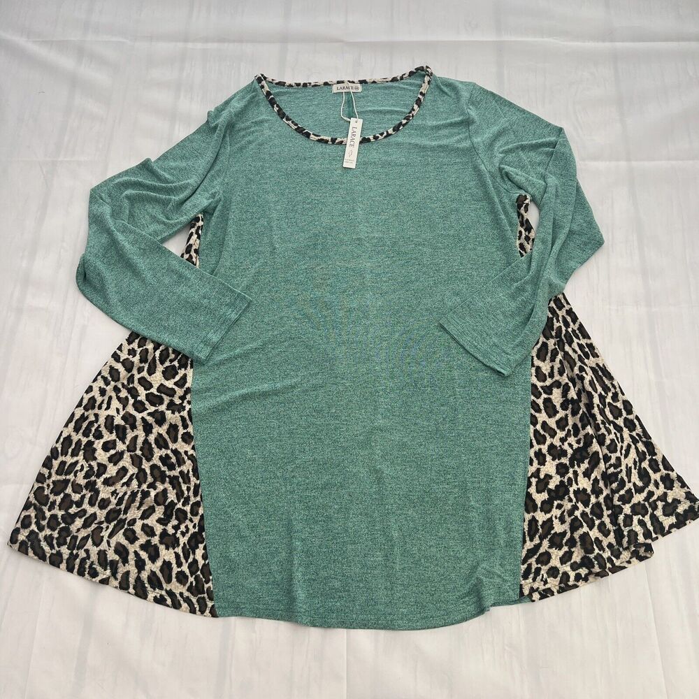 LARACE Plus Leopard Long Sleeve Flowy Shirt Loose Green Sweater size 4X - Picture 3 of 11